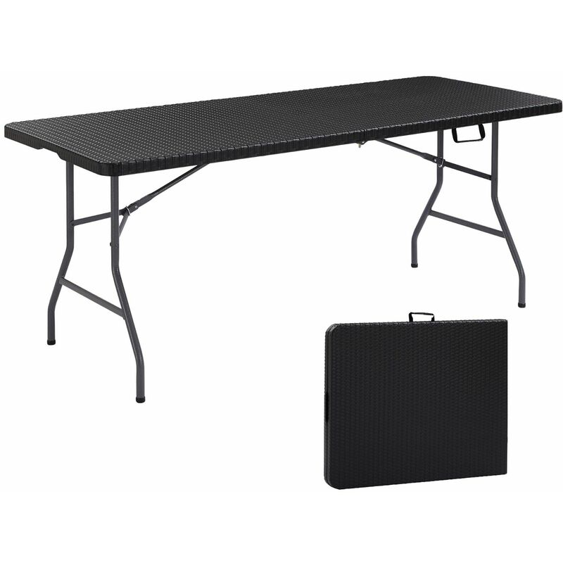 

Mesa Plegable Mesa de Buffet Mesa de Ratán Look Mesa de Jardín - Negro - Arebos