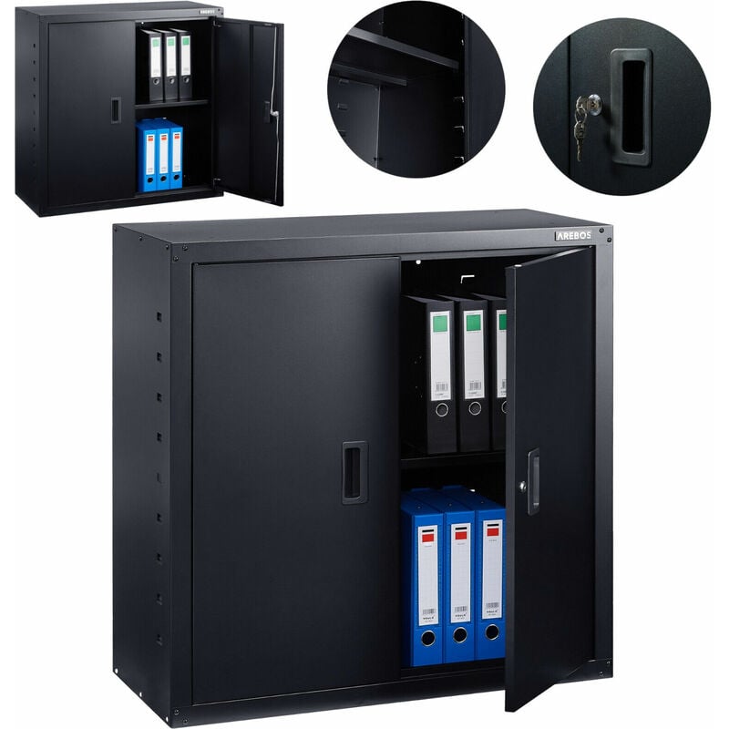 Office Cabinet Storage Cabinet Utility Cabinet Steel Cabinet Black - black - Arebos