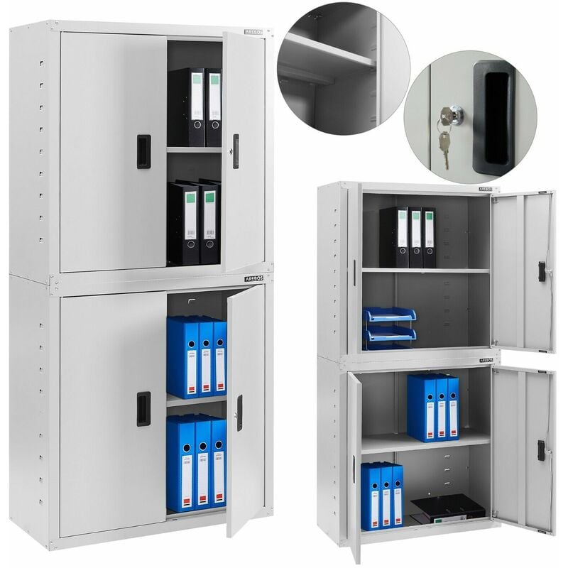 AREBOS Filing Cabinet Office Cabinet Black 180 x 40 x 90 cm 4 Doors Height-Adjustable Shelves with Cylinder Lock - grey