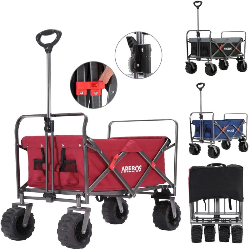 Arebos - Foldable hand truck folding trolley equipment trolley foldable up to 100 kg load capacity red