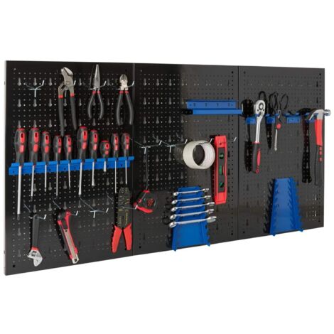Arebos – Panneau mural pour rangement d'outils 120 x 59,5 cm – Tôle perforée 1,5 mm – Charge jusqu'à 4 kg par plaque – 17 accessoires inclus