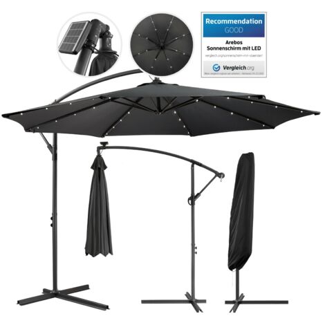 AREBOS Parasol con LED Paraguas de jardín Paraguas patio plegable con manivela - Antracita