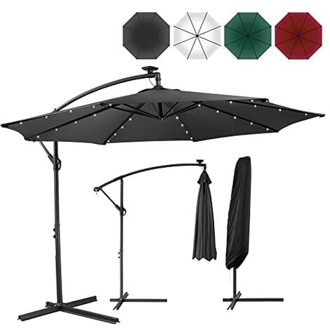 AREBOS Parasol de terrasse | Jardin Parasol | Suspendu avec éclairage avec 40 LED solaire et housse de protection pour terrasse | Ombrelle de Ø 3 m | Protection UV | Hauteur réglable | Anthracite