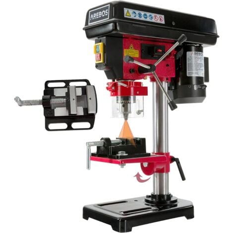 AREBOS Perceuse à colonne 500 W | Avec système d'alignement laser | Réglage de table : 45 degrés – 0 – 45 degrés | 5 Vitesses différentes | Plage de Serrage: 1,5 - 16mm
