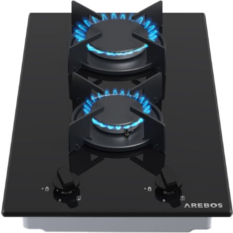 AREBOS Piano cottura a gas due fuochi  Vetroceramica  Include griglie e fiamma pilota