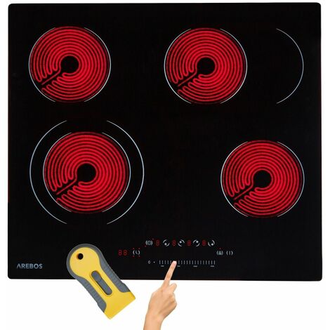 AREBOS Placa de Vitrocerámica Autárquica Placa de Cocina 4 Zonas de Cocción 7200W Negro - Negro