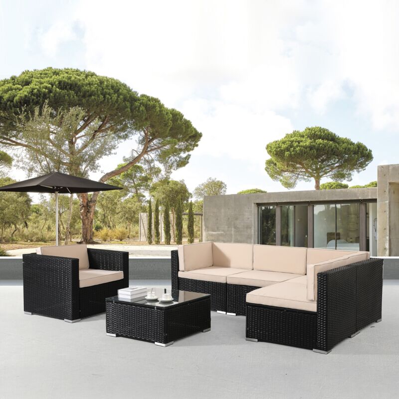 Polyrattan Garden Furniture Garden Set Lounge Set Seating Group Black - Arebos