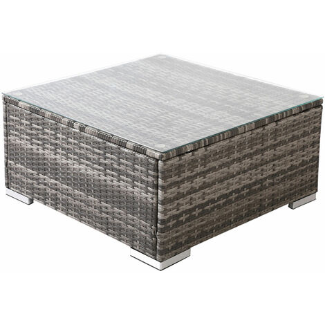 AREBOS Polyrattan Glastisch Kaffeetisch Beistelltisch Gartentisch Grau - Grau