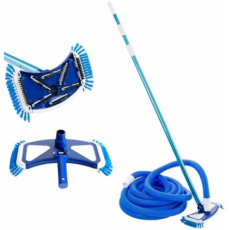 AREBOS Poolbürste Poolreiniger Pool Bodenreiniger Saugbürste Teleskopstange Poolsauger mit Schlauch Sauger für Poolboden manueller Poolsauger - Blau