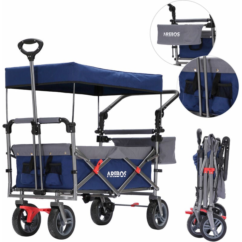 Premium Hand Truck with Roof Collapsible Foldable Garden Trolley Blue/Grey - Arebos