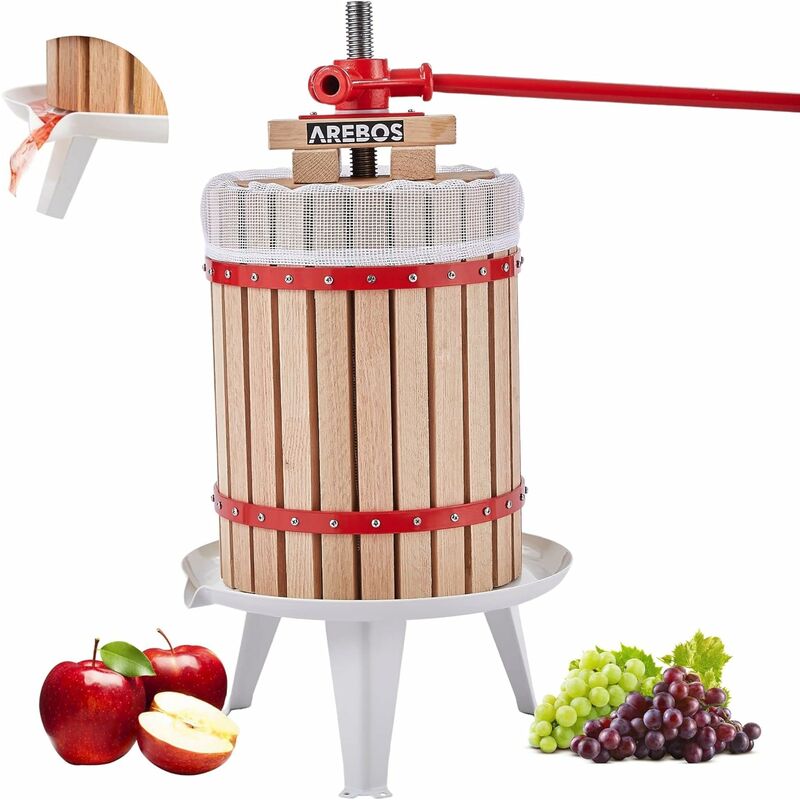 Presse à fruits 18 l Pressoir à vin Presse-pomme Broyeur à fruits - Tan, rouge - Arebos