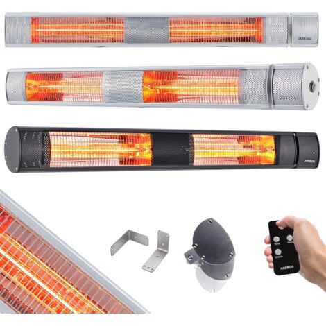 AREBOS Radiateur infrarouge extérieur Chauffage radiant terrasse protection IP65 élément chauffant en carbone angle d´inclination 60° 3000W avec télécommande intérieur et extérieur - Argent