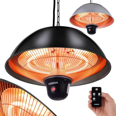 AREBOS Radiateur plafont Chauffage Infrarouge Plafonier radiant pour terrasse 1500 W Technologie Low-Glare intérieur et extérieur IP34 3 niveaux 500/1000/1500W télécommande noir - Noir
