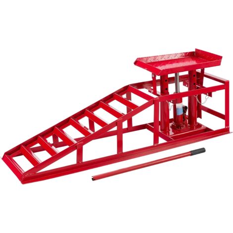 Arebos – Rampe de chargement hydraulique réglable 2T – Hauteur 270-375 mm – Largeur 245 mm – Acier rouge – Pour entretien véhicules