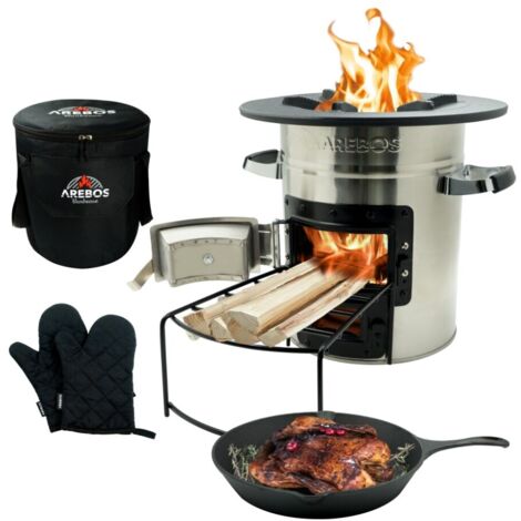 AREBOS Rocket cooker inkl. grillpanna BBQ Rocket Stove Campingkök