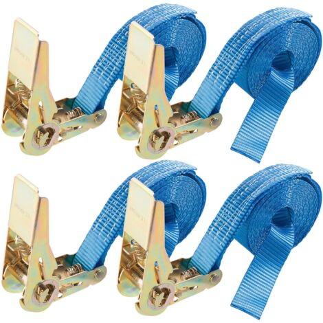 Arebos – Sangles de tension avec cliquet – Lot de 4 sangles 4 m 25 mm – Charge max 800 kg – Polyester indéchirable – Points de couture renforcés