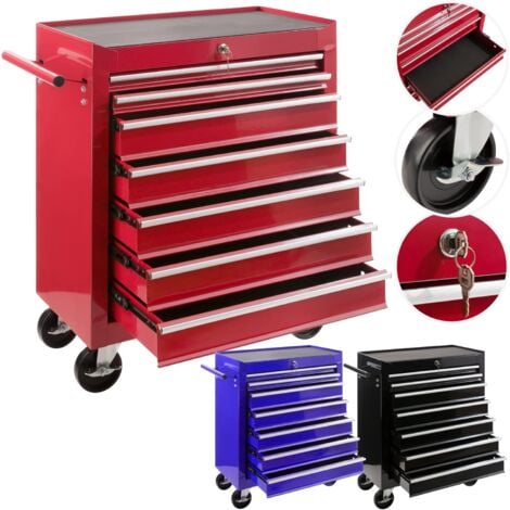 AREBOS Servante Caisse à Outils Chariot d’Atelier  7 tiroirs  Rouge  Résistante aux Rayures