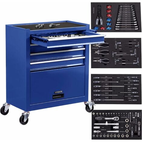 Scheppach Servante d'atelier TW1000 Set d'outils, Chariot d'outillage avec  4 roulettes, 263 pièces incluses, Verrouillable et Mobile