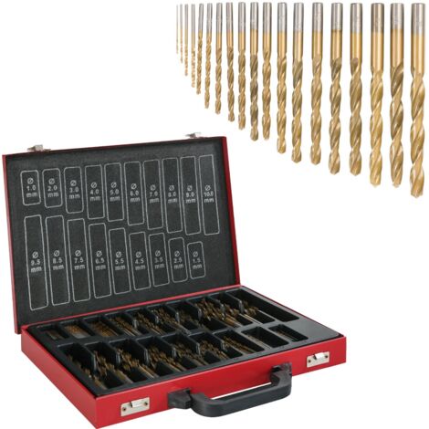 AREBOS Set di punte elicoidali 170 pezzi HSS TiN Nitrato di titanio - Rosso