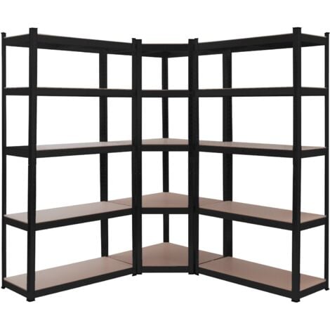 AREBOS Set of 3 Heavy Duty Shelving Corner Shelving Storage Shelving Boltless Shelving Cellar Shelving Black