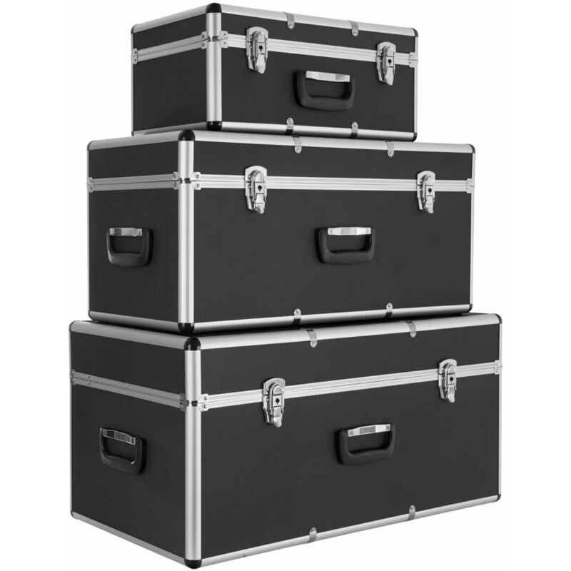 Arebos - Set of 3 Portable Transport Case Aluminium Case Tool Case Transport Box - black