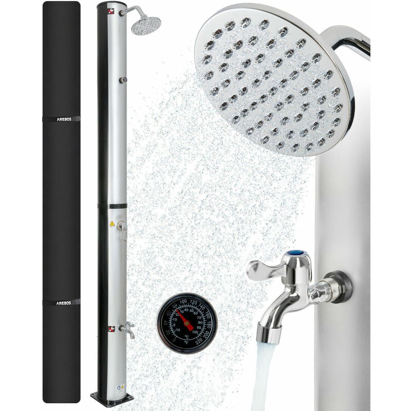 Solar Shower Garden Shower Pool Shower Outdoor Shower + Thermometer 40 L - Silver / Black - Arebos