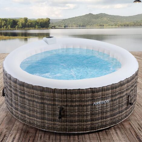 AREBOS Spa Gonflable Piscine Bien-être Chauffage Massage Gonflable Rotin ⌀180 cm