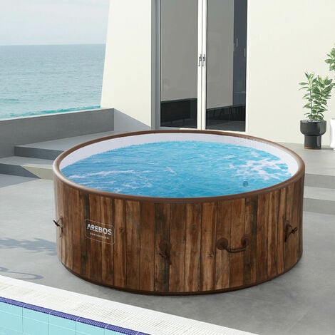 AREBOS Spa Hinchable In-Outdoor Whirlpool Spa Piscina Bienestar Calefacción Masaje Inflable ⌀ 180 cm - Aspecto madera