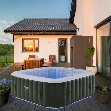 AREBOS Spa Hinchable Whirlpool Spa Pool wellness masaje hinchable cuadrado con LED 185x185cm - antracita