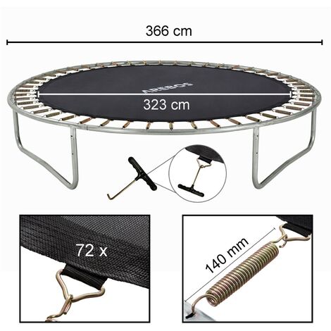 AREBOS Sprungmatte Ø 323 cm für Trampoline mit Ø 366 cm 140 mm Federn 72 Ösen