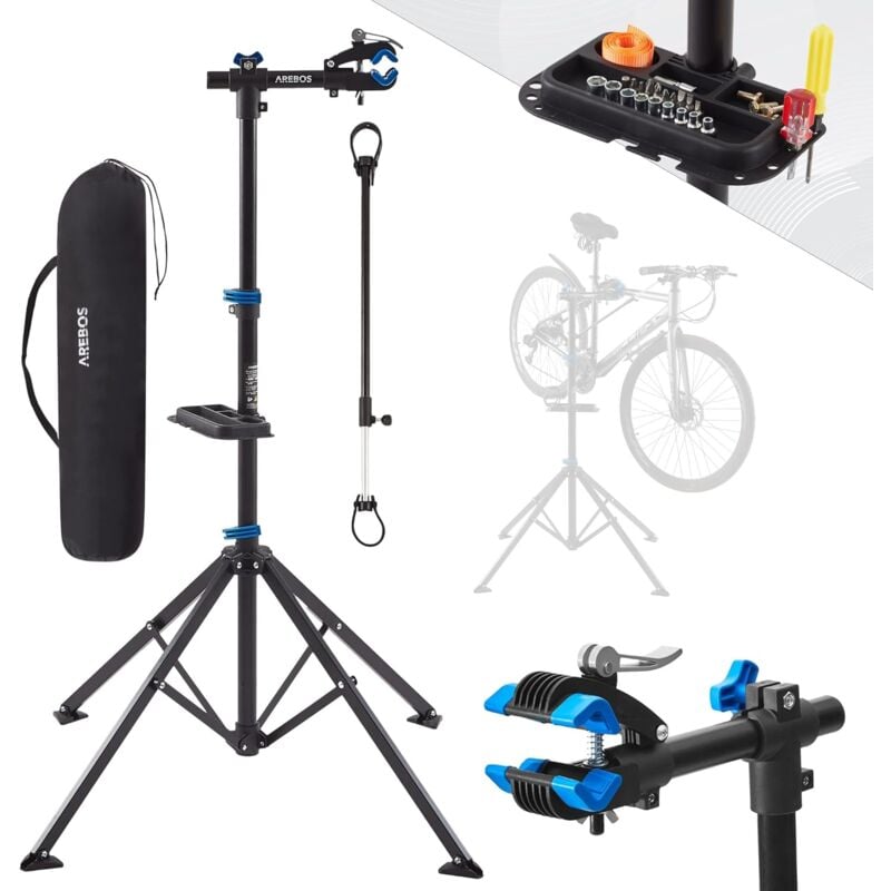 AREBOS Support de montage de vélo professionnel pour réparation de vélos, VTT, vélo électrique, support de montage pour charges lourdes, support de
