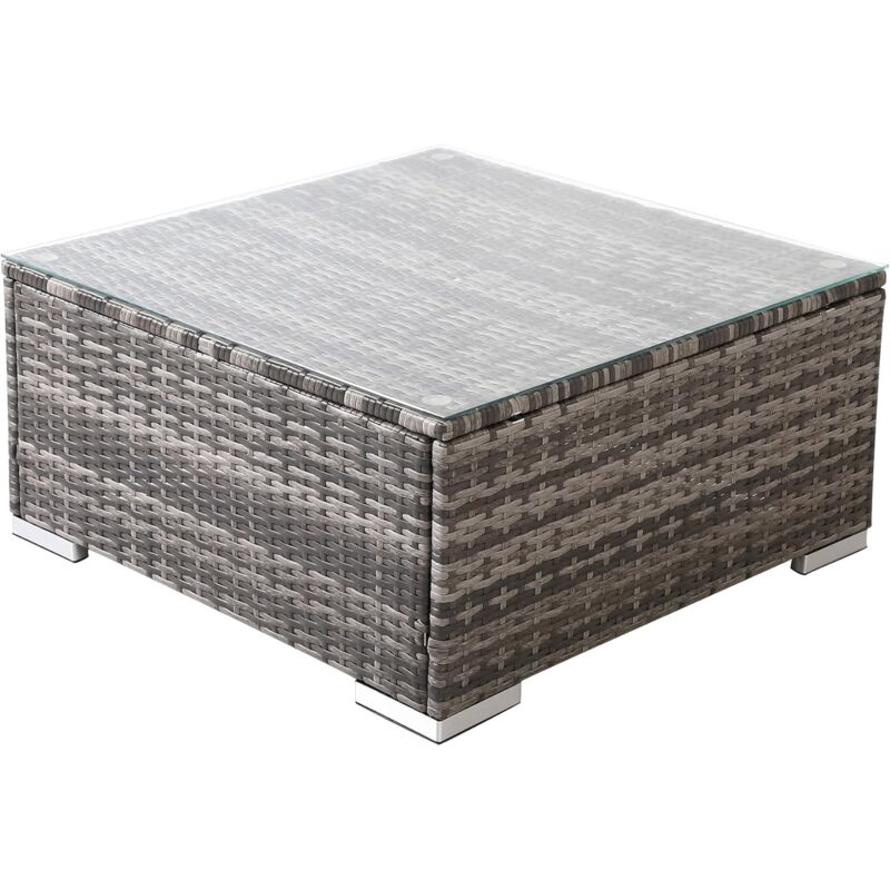 Arebos - Table d'appoint en poly rotin 70 × 70 × 34 cm Pieds réglables en hauteur Verre de sécurité 5mm Résistant aux intempéries Outdoor Gris