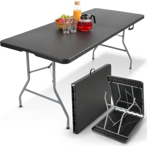 AREBOS Table de Buffet 182 x 74 x 74 cm en Aspect rotin Table de Camping Table de fête pour Jardin terrasse et Balcon Pliable 6 Personnes Ink. Poignée de Transport