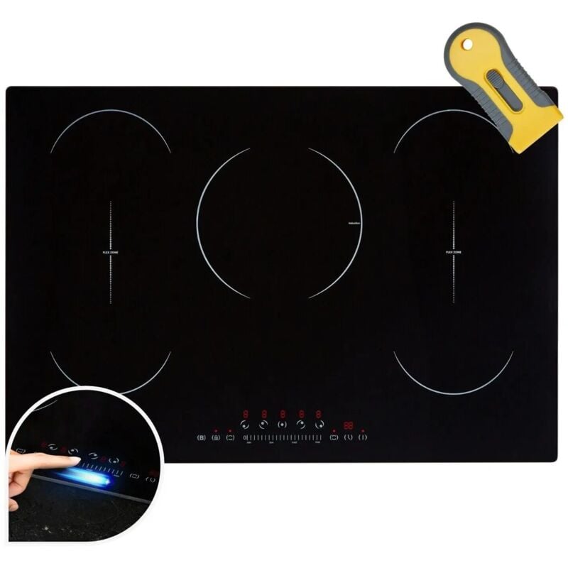 Table de cuisson à induction 9800 w 5 plans de cuisson avec 2 zones flexibles 77 cm Autonome avec Sensor Touch, minuterie, sécurité enfants,