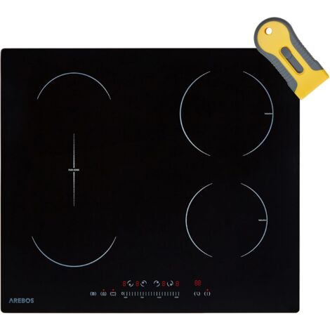 Arebos – Table de cuisson induction vitrocéramique 4 zones 7200 W – Minuterie 99 min – Commande Slide-Touch – Sécurité enfants