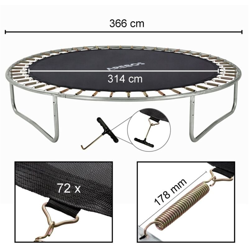 

Lona de salto de diámetro 314cm para trampolin de diámetro 366cm y 72 resortes a los 178mm de langitud - negro - Arebos