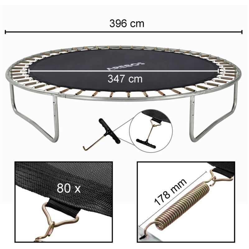 

Lona de salto de diámetro 347cm para trampolin de diámetro 396cm y 80 resortes a los 178mm de langitud - negro - Arebos