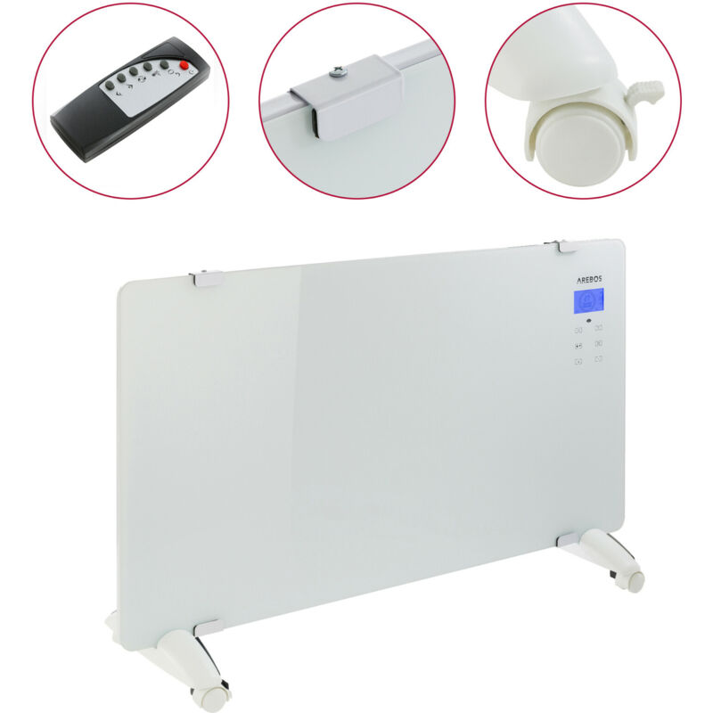 Arebos Termoconvettore in Vetro Pannello Elettrico Riscaldatore 2000W bianco