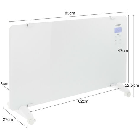 Arebos Termoconvettore in Vetro Pannello Elettrico Riscaldatore 2000W bianco