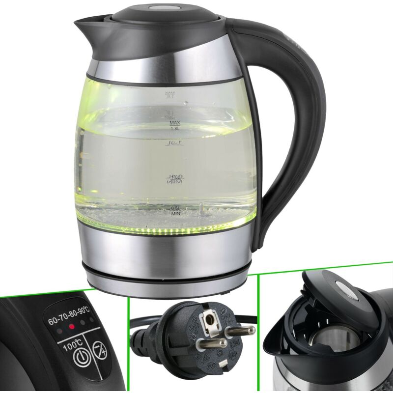 

Tetera de Vidrio y Acero Inoxidable con LED - Plata - Arebos