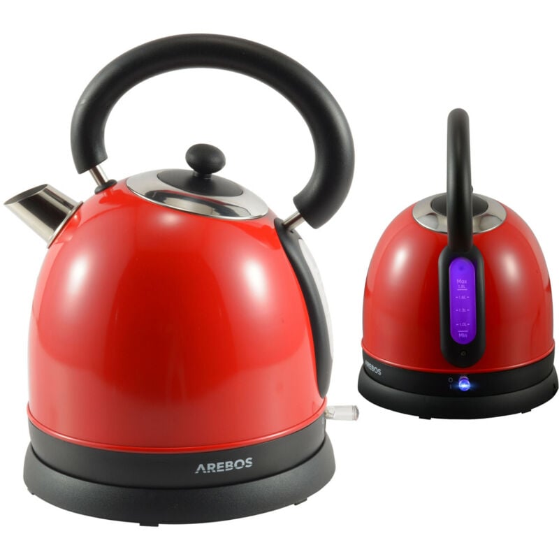 

Tetera Hervidor Electrica Café Acero Inoxidable Diseño Retro 1,8 L 3000 W - Rojo - Arebos