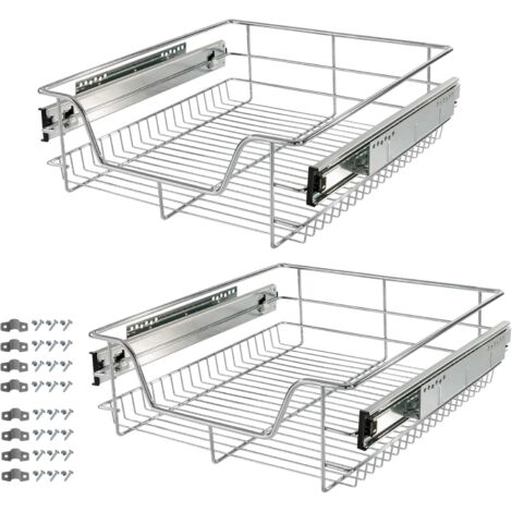 Arebos – Lot de 2 tiroirs télescopiques 50 cm – Capacité 20 kg – Fer chromé – Installation facile pour cuisine et rangement
