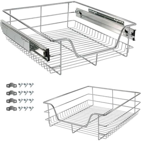 Arebos – Tiroir télescopique 50 cm – Charge maximale 20 kg – Fer chromé – Installation facile pour cuisine et salle de bain