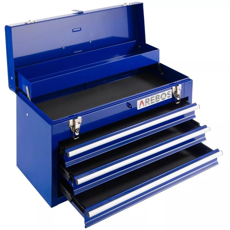 Arebos - Tool Box 3 Drawers Tool Case Tool Chest Tool Kit Blue - Blue