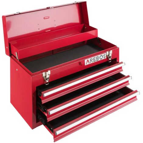 AREBOS Tool Box 3 Drawers Tool Case Tool Chest Tool Kit Red