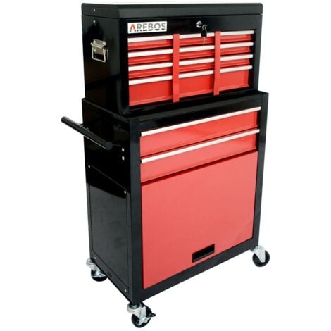 AREBOS Tool trolley Toolbox trolley 9 drawers with ball bearings Black / Red