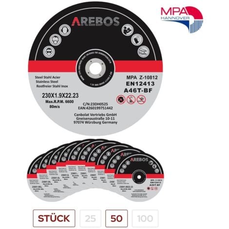 CANBOLAT VERTRIEBS GMBH Ø 230 mm, 50 Stück geeignet für Stahl, Edelstahl, Inox, Eisen, Blech, Metall Vor- und Rücklauf EN 12413 vom Materialprüfungsamt (MPA) zertifiziert