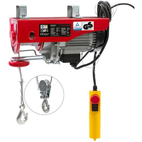AREBOS Treuil Palan électrique 300/600 kg 1000W Treuil Palan à Chaine à Levier Treuil palan à Ascenseur levage pour avec Télécommande, pour Chariot Élévateur, Entrepôts, Chantiers - Rouge