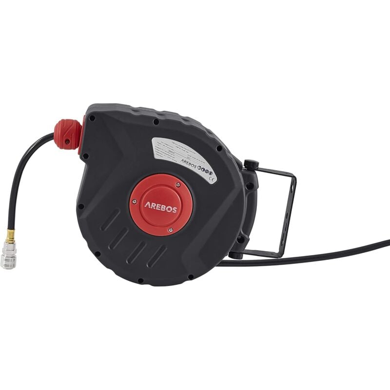 Arebos - Tuyau à air comprimé - 10 m - Support mural - Raccord rapide 1-4' - Résistant aux uv - Pivotant à 180° - Avec support de montage