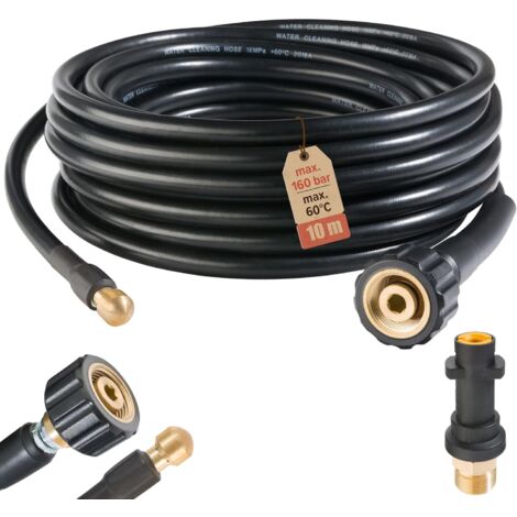 AREBOS Tuyau de Nettoyage de Canalisations Nettoyeur de tuyaux 10 m 160 bar Adaptateur pour la Connexion à Baïonnette - noir